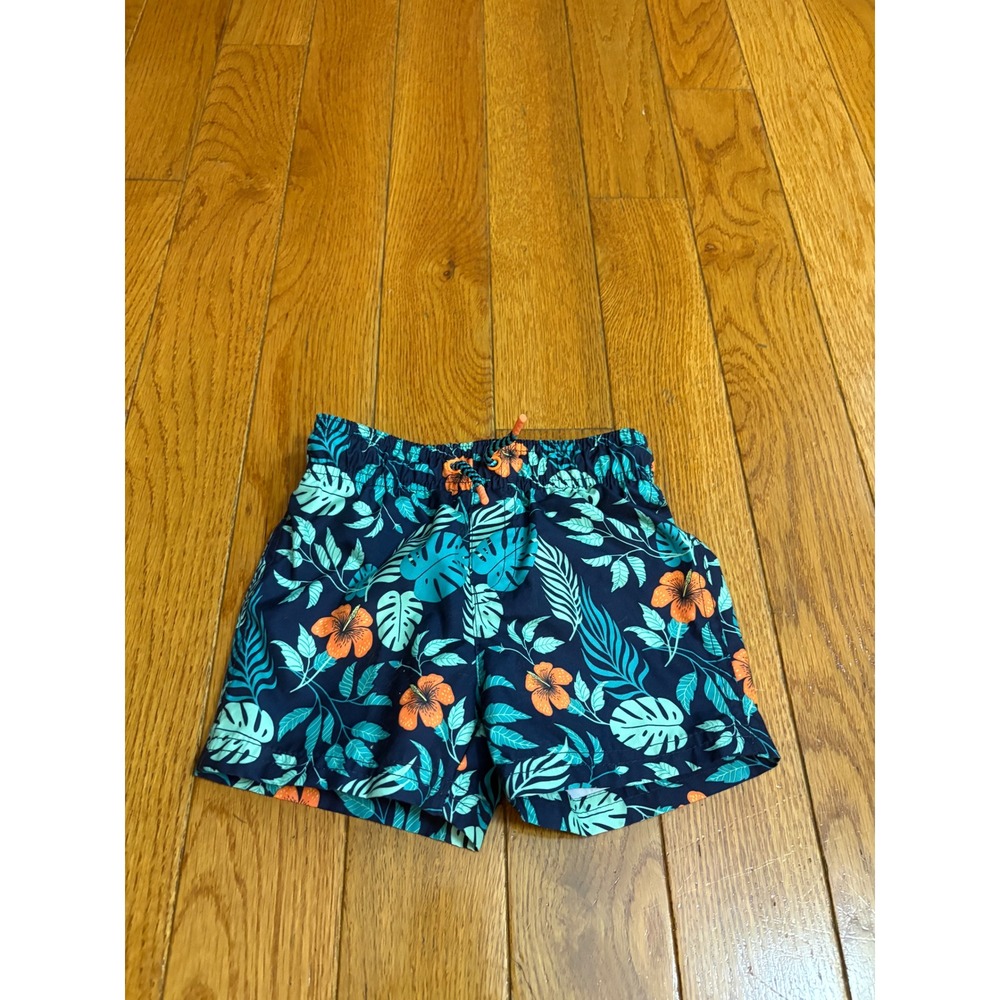 Cat & Jack Toddler Boys Navy Tropical Floral Hibiscus Swim Trunks 18M